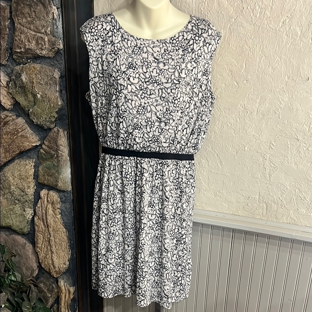 LOFT Black and White Mini Sundress Sleeveless